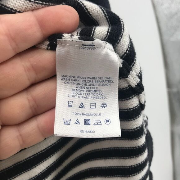 Lands End Pullover Womens XS Black White Stripe Notch V Neck 3/4 Sleeve Cotton - Picture 5 of 9